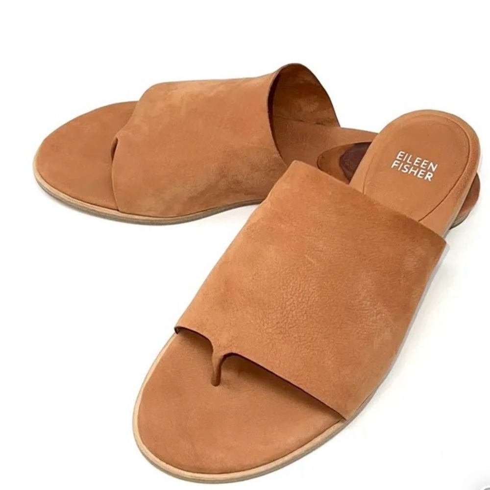 Eileen Fisher women's thong leather platform wedge sandal tan size 6